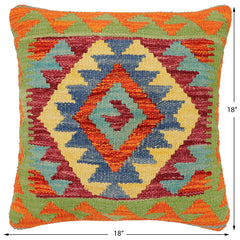handmade Traditional Pillow Rust Blue Hand-Woven SQUARE 100% WOOL Hand woven turkish pillow2' x 2'