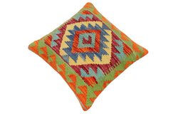 handmade Traditional Pillow Rust Blue Hand-Woven SQUARE 100% WOOL Hand woven turkish pillow2' x 2'