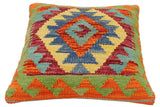 handmade Traditional Pillow Rust Blue Hand-Woven SQUARE 100% WOOL Hand woven turkish pillow2' x 2'