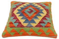 handmade Traditional Pillow Rust Blue Hand-Woven SQUARE 100% WOOL Hand woven turkish pillow2' x 2'