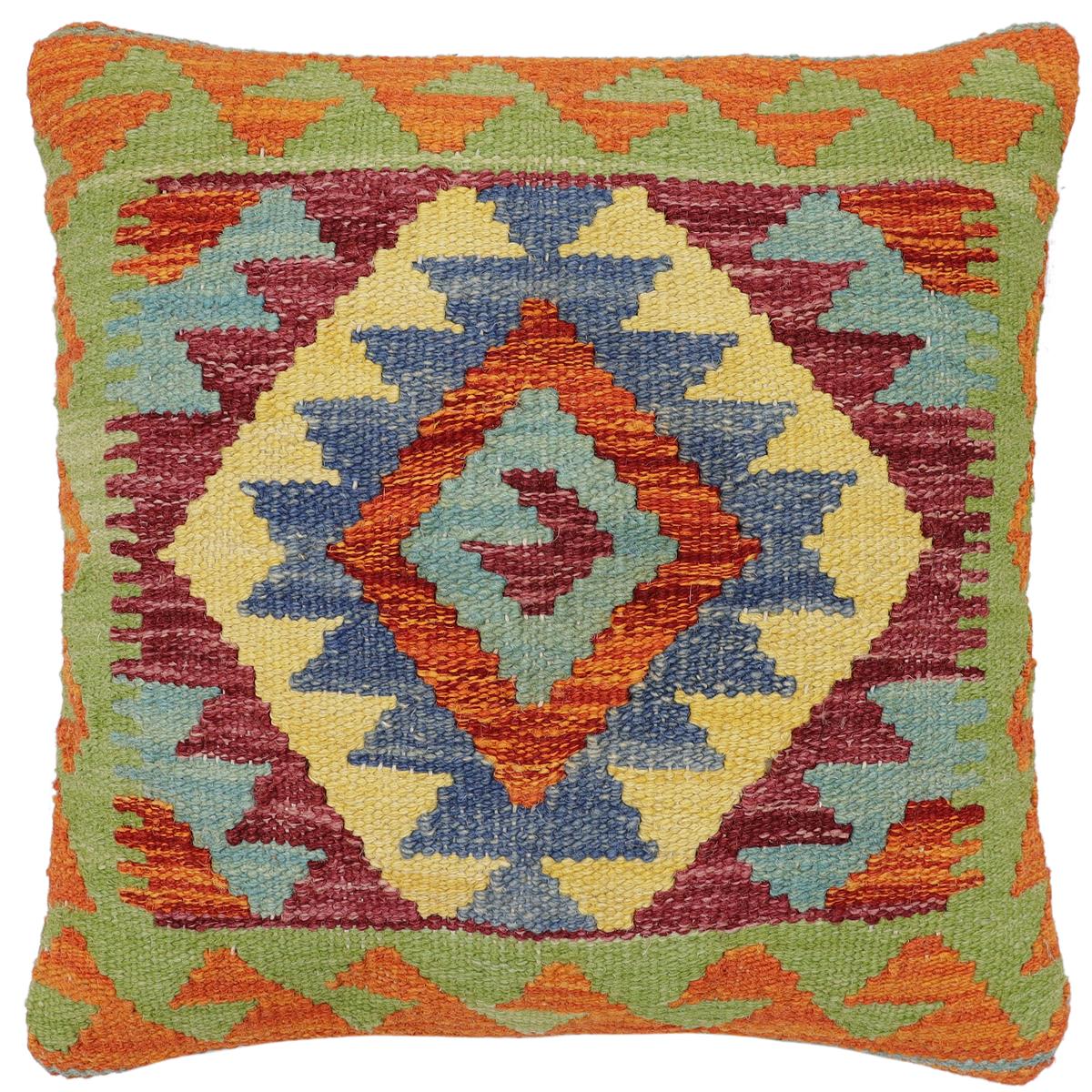 handmade Traditional Pillow Rust Blue Hand-Woven SQUARE 100% WOOL Hand woven turkish pillow2' x 2'