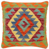 handmade Traditional Pillow Rust Blue Hand-Woven SQUARE 100% WOOL Hand woven turkish pillow2' x 2'