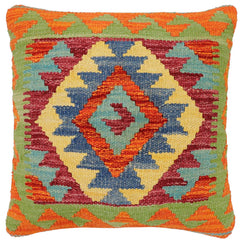 handmade Traditional Pillow Rust Blue Hand-Woven SQUARE 100% WOOL Hand woven turkish pillow2' x 2'