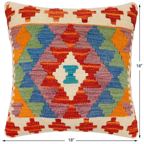 handmade Traditional Pillow Rust Blue Hand-Woven SQUARE 100% WOOL Hand woven turkish pillow2 x 2