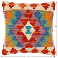 handmade Traditional Pillow Rust Blue Hand-Woven SQUARE 100% WOOL Hand woven turkish pillow2' x 2'