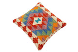 handmade Traditional Pillow Rust Blue Hand-Woven SQUARE 100% WOOL Hand woven turkish pillow2' x 2'