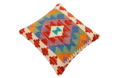handmade Traditional Pillow Rust Blue Hand-Woven SQUARE 100% WOOL Hand woven turkish pillow2' x 2'