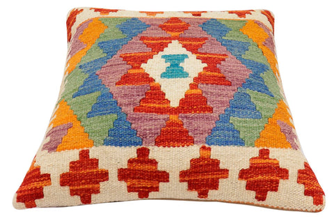 handmade Traditional Pillow Rust Blue Hand-Woven SQUARE 100% WOOL Hand woven turkish pillow2 x 2