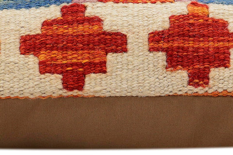 handmade Traditional Pillow Rust Blue Hand-Woven SQUARE 100% WOOL Hand woven turkish pillow2 x 2