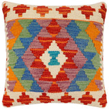 handmade Traditional Pillow Rust Blue Hand-Woven SQUARE 100% WOOL Hand woven turkish pillow2' x 2'