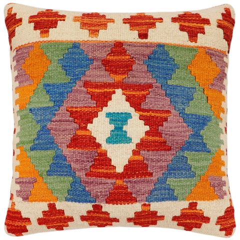 handmade Traditional Pillow Rust Blue Hand-Woven SQUARE 100% WOOL Hand woven turkish pillow2 x 2