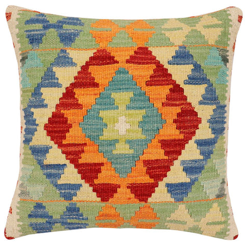 handmade Traditional Pillow Rust Blue Hand-Woven SQUARE 100% WOOL Hand woven turkish pillow2 x 2