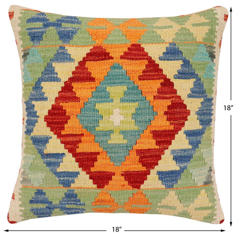 handmade Traditional Pillow Rust Blue Hand-Woven SQUARE 100% WOOL Hand woven turkish pillow2 x 2