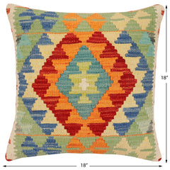 handmade Traditional Pillow Rust Blue Hand-Woven SQUARE 100% WOOL Hand woven turkish pillow2' x 2'