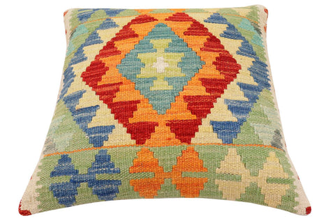 handmade Traditional Pillow Rust Blue Hand-Woven SQUARE 100% WOOL Hand woven turkish pillow2 x 2