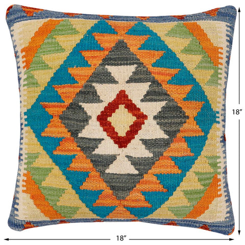 handmade Traditional Pillow Rust Blue Hand-Woven SQUARE 100% WOOL Hand woven turkish pillow2 x 2