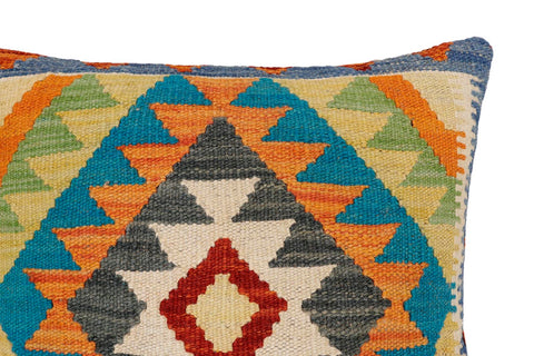 handmade Traditional Pillow Rust Blue Hand-Woven SQUARE 100% WOOL Hand woven turkish pillow2 x 2
