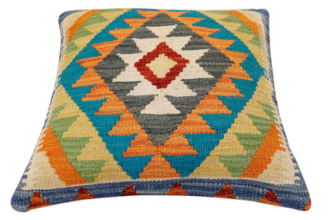 handmade Traditional Pillow Rust Blue Hand-Woven SQUARE 100% WOOL Hand woven turkish pillow2 x 2