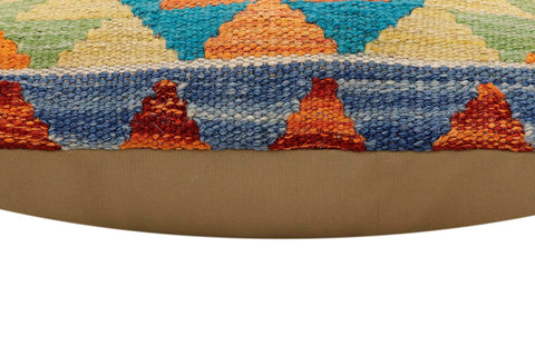 handmade Traditional Pillow Rust Blue Hand-Woven SQUARE 100% WOOL Hand woven turkish pillow2 x 2