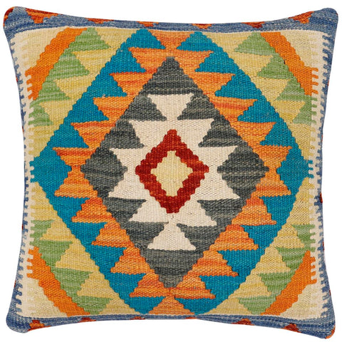 handmade Traditional Pillow Rust Blue Hand-Woven SQUARE 100% WOOL Hand woven turkish pillow2 x 2