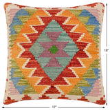handmade Traditional Pillow Rust Blue Hand-Woven SQUARE 100% WOOL  Hand woven turkish pillow  2 x 2