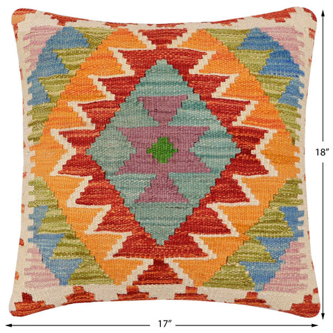 handmade Traditional Pillow Rust Blue Hand-Woven SQUARE 100% WOOL  Hand woven turkish pillow  2 x 2