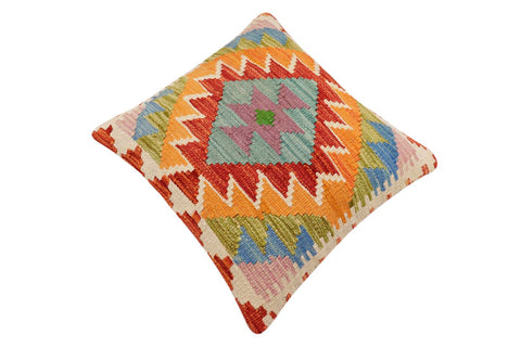 handmade Traditional Pillow Rust Blue Hand-Woven SQUARE 100% WOOL  Hand woven turkish pillow  2 x 2