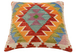handmade Traditional Pillow Rust Blue Hand-Woven SQUARE 100% WOOL  Hand woven turkish pillow  2 x 2