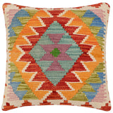 handmade Traditional Pillow Rust Blue Hand-Woven SQUARE 100% WOOL  Hand woven turkish pillow  2 x 2