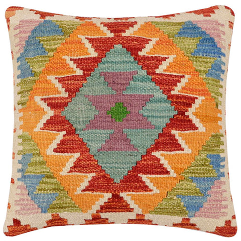 handmade Traditional Pillow Rust Blue Hand-Woven SQUARE 100% WOOL  Hand woven turkish pillow  2 x 2