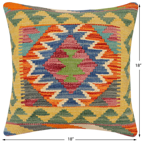 handmade Traditional Pillow Rust Blue Hand-Woven SQUARE 100% WOOL Hand woven turkish pillow2 x 2