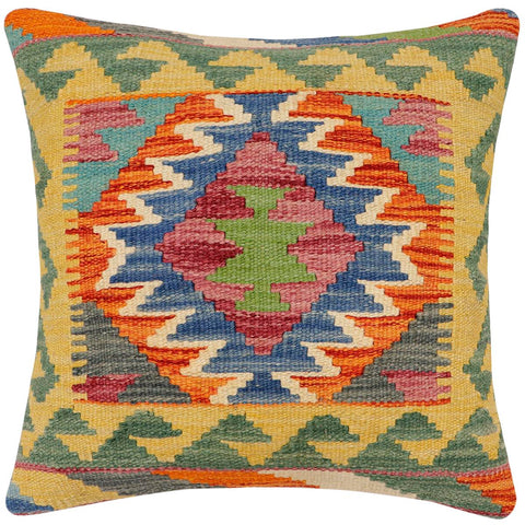 handmade Traditional Pillow Rust Blue Hand-Woven SQUARE 100% WOOL Hand woven turkish pillow2 x 2