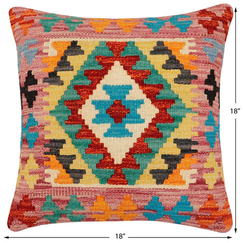 handmade Traditional Pillow Rust Blue Hand-Woven SQUARE 100% WOOL Hand woven turkish pillow2 x 2