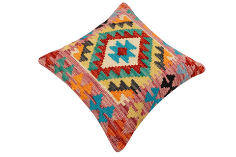 handmade Traditional Pillow Rust Blue Hand-Woven SQUARE 100% WOOL Hand woven turkish pillow2 x 2