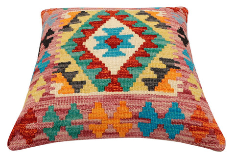 handmade Traditional Pillow Rust Blue Hand-Woven SQUARE 100% WOOL Hand woven turkish pillow2 x 2