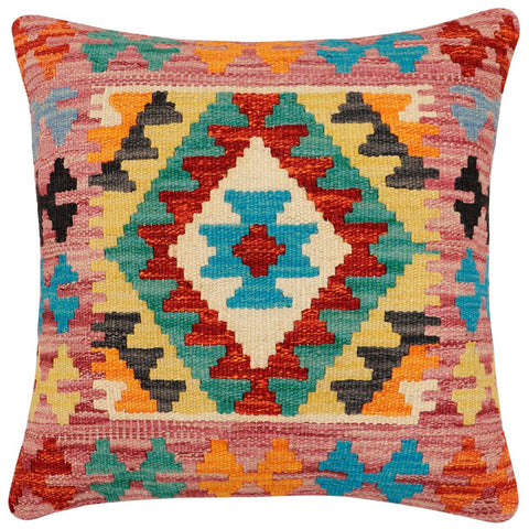 handmade Traditional Pillow Rust Blue Hand-Woven SQUARE 100% WOOL Hand woven turkish pillow2 x 2