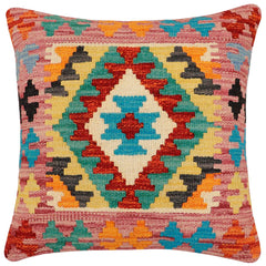 handmade Traditional Pillow Rust Blue Hand-Woven SQUARE 100% WOOL Hand woven turkish pillow2' x 2'