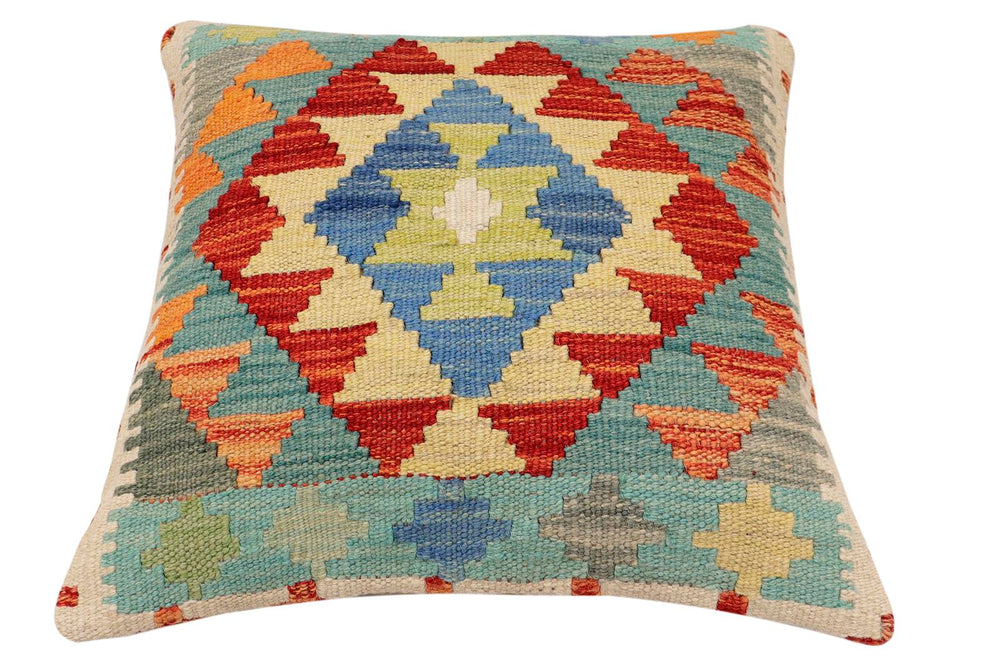 handmade Traditional Pillow Rust Blue Hand-Woven SQUARE 100% WOOL Hand woven turkish pillow2' x 2'