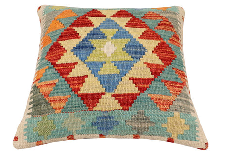 handmade Traditional Pillow Rust Blue Hand-Woven SQUARE 100% WOOL Hand woven turkish pillow2 x 2