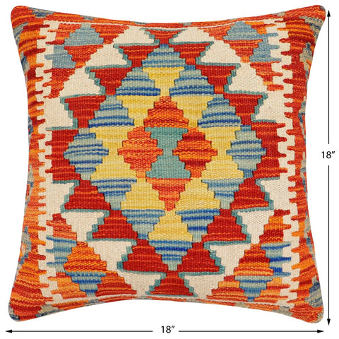 handmade Traditional Pillow Rust Blue Hand-Woven SQUARE 100% WOOL Hand woven turkish pillow2 x 2