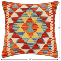 handmade Traditional Pillow Rust Blue Hand-Woven SQUARE 100% WOOL Hand woven turkish pillow2' x 2'
