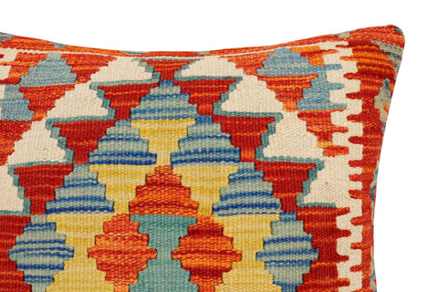 handmade Traditional Pillow Rust Blue Hand-Woven SQUARE 100% WOOL Hand woven turkish pillow2 x 2