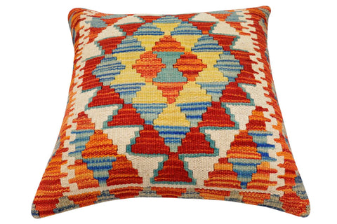 handmade Traditional Pillow Rust Blue Hand-Woven SQUARE 100% WOOL Hand woven turkish pillow2 x 2