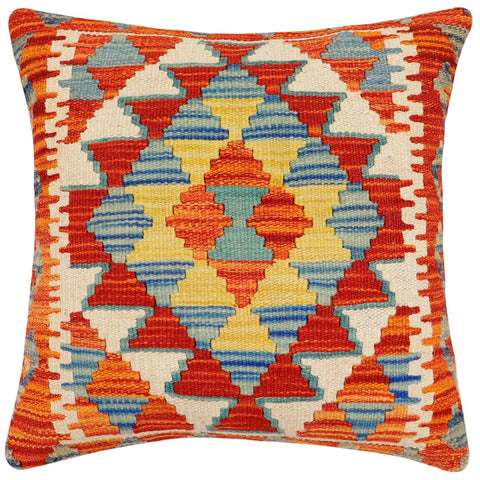 handmade Traditional Pillow Rust Blue Hand-Woven SQUARE 100% WOOL Hand woven turkish pillow2 x 2