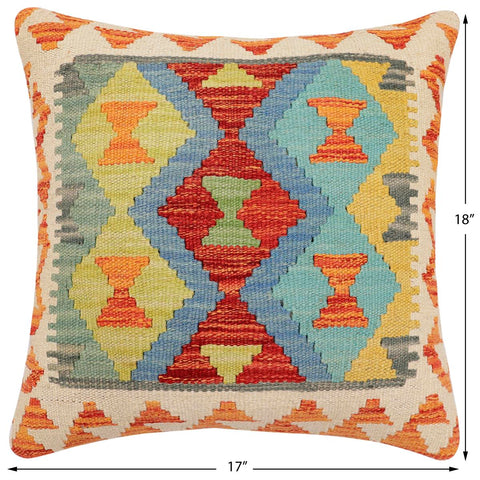 handmade Traditional Pillow Rust Blue Hand-Woven SQUARE 100% WOOL  Hand woven turkish pillow  2 x 2