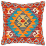handmade Traditional Pillow Rust Blue Hand-Woven SQUARE 100% WOOL Hand woven turkish pillow2' x 2'