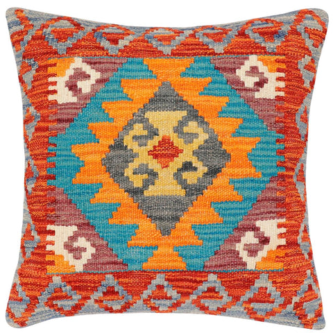 handmade Traditional Pillow Rust Blue Hand-Woven SQUARE 100% WOOL Hand woven turkish pillow2 x 2