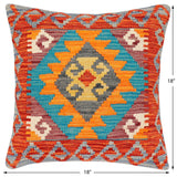 handmade Traditional Pillow Rust Blue Hand-Woven SQUARE 100% WOOL Hand woven turkish pillow2' x 2'