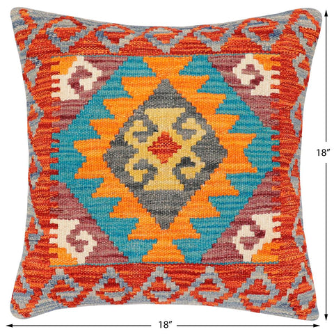 handmade Traditional Pillow Rust Blue Hand-Woven SQUARE 100% WOOL Hand woven turkish pillow2 x 2