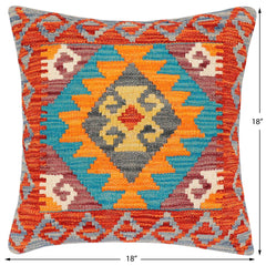 handmade Traditional Pillow Rust Blue Hand-Woven SQUARE 100% WOOL Hand woven turkish pillow2' x 2'